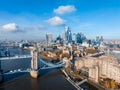 Aerial view of the Iconic Tower Bridge connecting Londong with Southwark Royalty Free Stock Photo