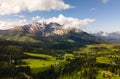 Aerial view of an idyllic alpine landscape (Latemar Mountain range) in the Dolomites, Italy. Royalty Free Stock Photo