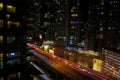 Aerial view of illuminated car light trails on the Gardiner Expressway in Toronto, Canada Royalty Free Stock Photo