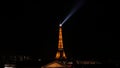 Aerial view of illuminated Eiffel Tower at night in Paris, France on black sky background Royalty Free Stock Photo