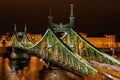 Aerial view of the illuminated Liberty bridge across the Danube river in Budapest, Hungary Royalty Free Stock Photo