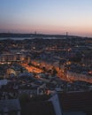 Aerial view of the illuminated Lisbon cityscape in Portugal during sunset Royalty Free Stock Photo
