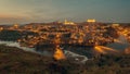 Aerial view illuminated with night street lights Toledo city. Spain