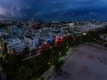 Aerial view of illuminated Ocean Drive and South beach, Miami, Florida, USA Royalty Free Stock Photo