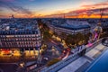 Aerial view of Illuminated Paris at Dusk with Eiffel Tower