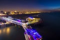 Aerial view on the illuminated pier at Scheveningen, the Hague at night Royalty Free Stock Photo