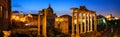 Aerial view of illuminated Roman forum in Rome, Italy at night Royalty Free Stock Photo