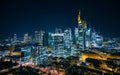 Aerial view of the illuminated skyline of Frankfurt am Main, Germany at night Royalty Free Stock Photo