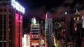 Aerial view of illuminated skyscrapers in Hong Kong