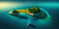 Aerial view.illustration of tropical island and blue smooth sea,ocean and sailboat for Summer holiday or vacation concepts.long Royalty Free Stock Photo