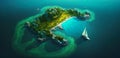 Aerial view.illustration of tropical island and blue smooth sea,ocean and sailboat for Summer holiday or vacation concepts.long Royalty Free Stock Photo