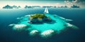 Aerial view.illustration of tropical island and blue smooth sea,ocean and sailboat for Summer holiday or vacation concepts.long Royalty Free Stock Photo