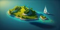 Aerial view.illustration of tropical island and blue smooth sea,ocean and sailboat for Summer holiday or vacation concepts.long Royalty Free Stock Photo