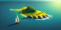 Aerial view.illustration of tropical island and blue smooth sea,ocean and sailboat for Summer holiday or vacation concepts.long Royalty Free Stock Photo