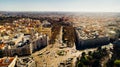 Aerial view of the important traffic intersection and the Plaza de Cibeles square in the city of Madrid, Spain