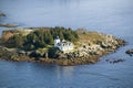 Aerial view of Indian Island Lighthouse in Rockport, Maine