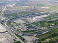 Aerial view of Indianapolis 500, an automobile race held annually at Indianapolis Motor Speedway in Speedway, Indiana through clou