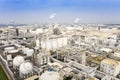 Aerial view of industrial area with chemical plant. Smoking chimney from factory Royalty Free Stock Photo