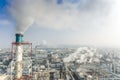 Aerial view of industrial area with chemical plant. Smoking chimney from factory Royalty Free Stock Photo