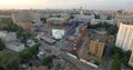 An aerial view of an industrial area of a multi storey urbanscape