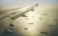 Aerial view of industrial cargo ships fleet moving to Hong Kong