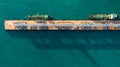 Aerial view industrial crude oil and fuel tanker ship at deep ocean sea port, Tanker ship vessel at terminal port, Business import