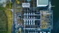 Aerial View of Industrial Power Plant with Electrical Substation