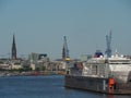 Aerial view of industrial scenery around the River Elbe port in Hamburg, Germany