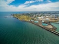 Aerial view of industrial wharfs in Williamstown, Melbourne, Australia.