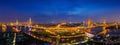 Aerial view of Industry Ring Suspending bridge at night in Bangkok. Royalty Free Stock Photo