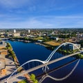 Aerial view of the Infinity Bridge spanning the river Tees in Stockton, California Royalty Free Stock Photo