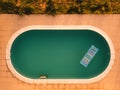 Aerial view of inflatable mattress in swimming pool