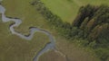 Aerial view on inflow through reeds to Lake `Faaker See` in Carinthia Kaernten, Austria