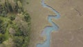 Aerial view on inflow through reeds to Lake `Faaker See` in Carinthia Kaernten, Austria