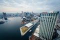 Aerial view of the Inner Harbor of Baltimore, Maryland. Royalty Free Stock Photo