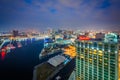 Aerial view of the Inner Harbor at night, in Baltimore, Maryland Royalty Free Stock Photo