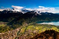 Aerial view of Interlaken and Swiss Alps from Harder Kulm view p Royalty Free Stock Photo