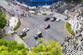 aerial view of an intersection with crowds of crossing people in Shibuya district, Tokyo, Japan Royalty Free Stock Photo