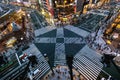 Aerial view of intersection in Ginza, Tokyo, Japan at night Royalty Free Stock Photo