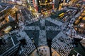 Aerial view of intersection in Ginza, Tokyo, Japan at night. Royalty Free Stock Photo