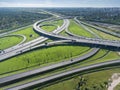 Aerial view at intersections of Western High Speed Diameter WHSD and city ringroad at summer. St. Petersburg, Russia