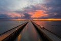 Aerial view of interstate 10 bridge on Mobile Bay, Alabama at sunset in July 2020