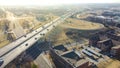 Aerial view Interstate 235 highway loop function as a bypass for through traffic on Centennial Expressway Oklahoma City, downtown