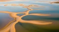 Aerial View of Intricate Sand Patterns at Low Tide in the Banc d\'Arguin National Park Royalty Free Stock Photo