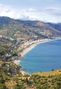 Aerial view of Ionian sea coast, Sicily, Italy Royalty Free Stock Photo