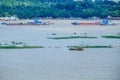 Aerial view of Irrawaddy river and ship, view from sagaing hill. landmark and popular for tourists attractions in Myanmar Royalty Free Stock Photo