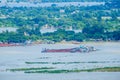 Aerial view of Irrawaddy river and ship, view from sagaing hill. landmark and popular for tourists attractions in Myanmar Royalty Free Stock Photo