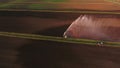 Aerial view:Irrigation system watering a farm field. Royalty Free Stock Photo