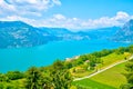 Aerial view of Iseo lake and Siviano village from Monte Isola in Italy Royalty Free Stock Photo