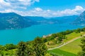 Aerial view of Iseo lake and Siviano village from Monte Isola in Italy Royalty Free Stock Photo